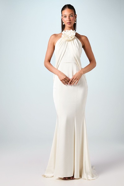Coast Halterneck Satin Wedding Dress With Flower Ivory