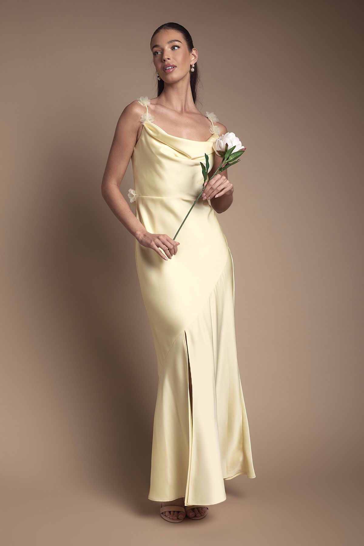 Coast Strappy Cowl Maxi with Floral Detail Bridesmaid Dress Lemon image 1
