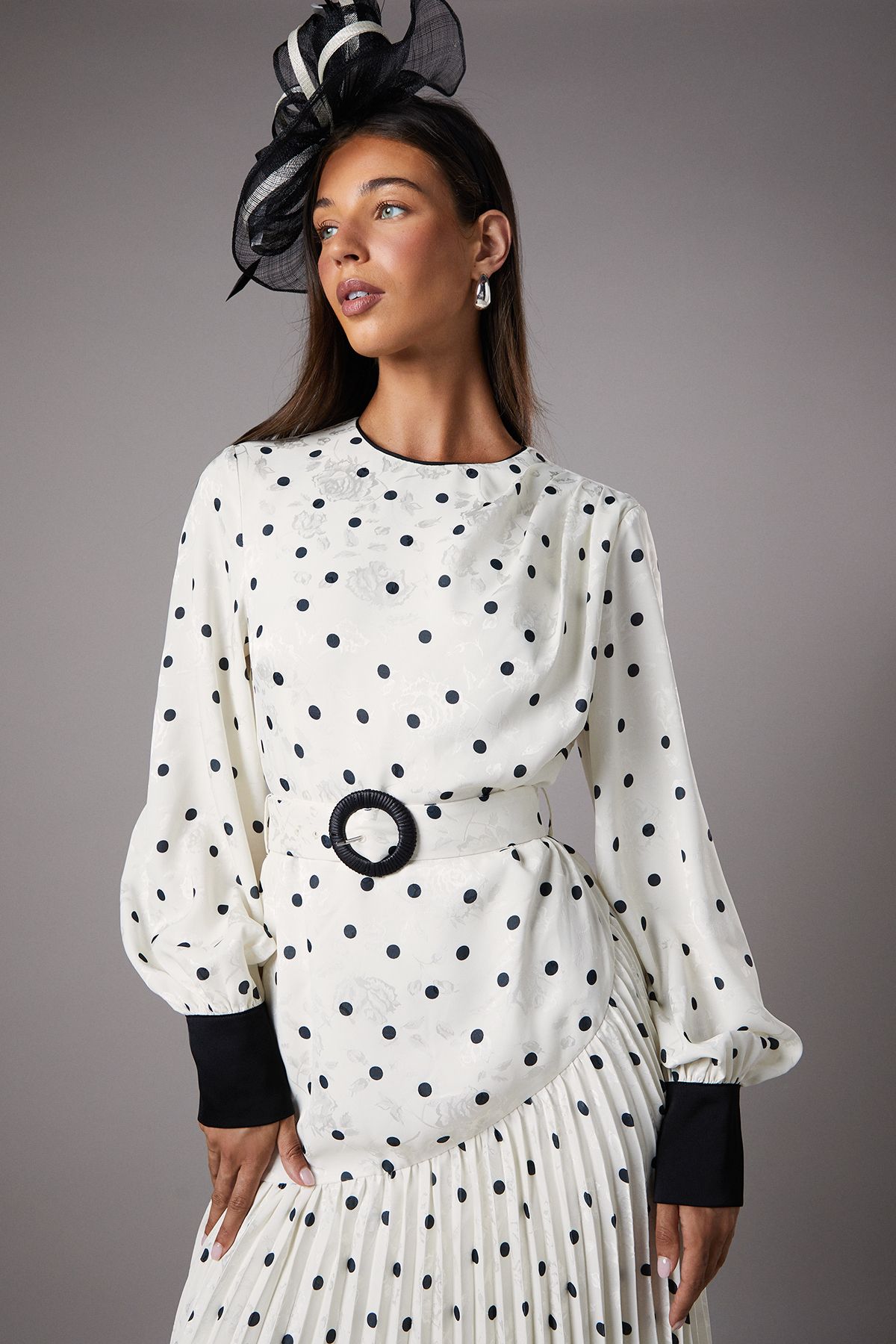 Coast Long Sleeve Spot Pleated Maxi Dress Mono image 4