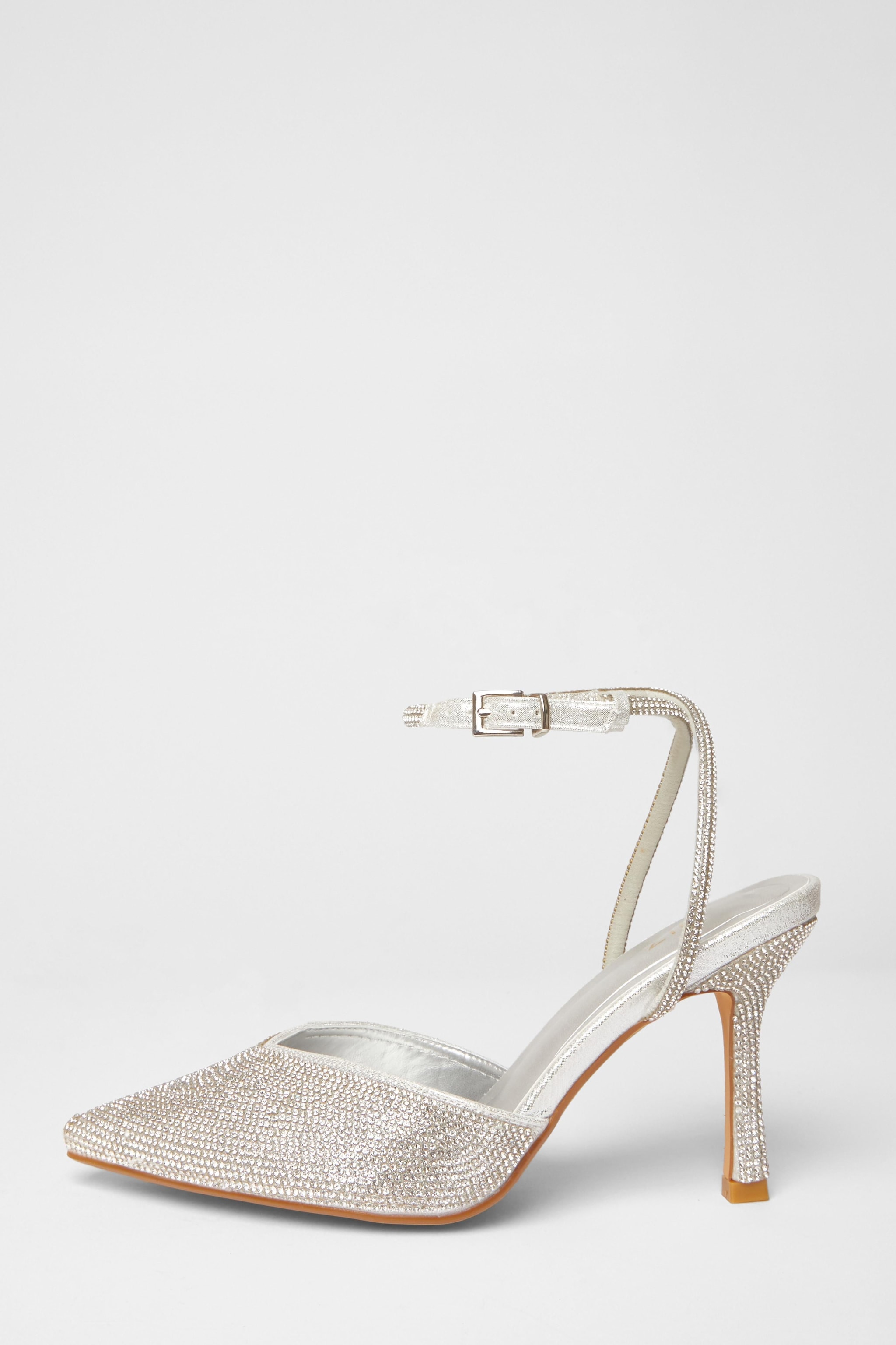 Quiz Silver All Over Diamante Court Heels image 3