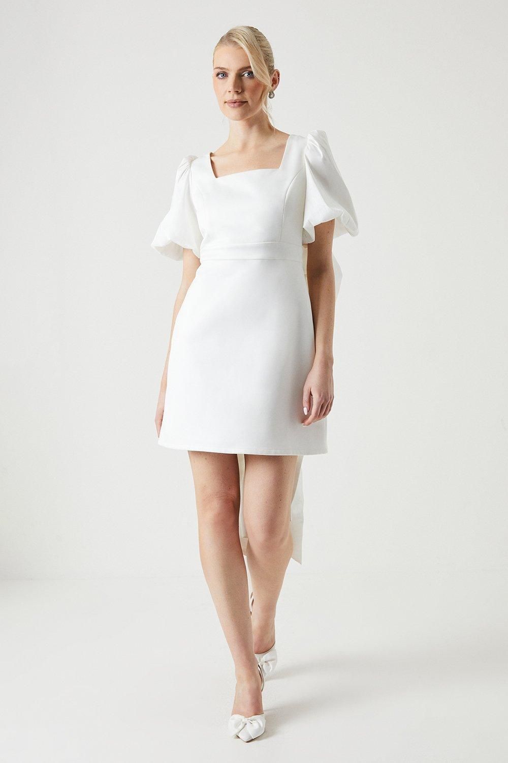 Coast Taffeta Bow Back Puff Sleeve Mini Dress Ivory image 3
