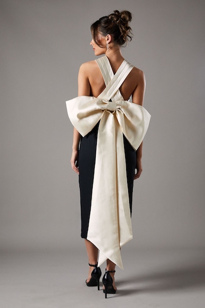 Coast Cross Over Front Bow Back Midi Dress Mono