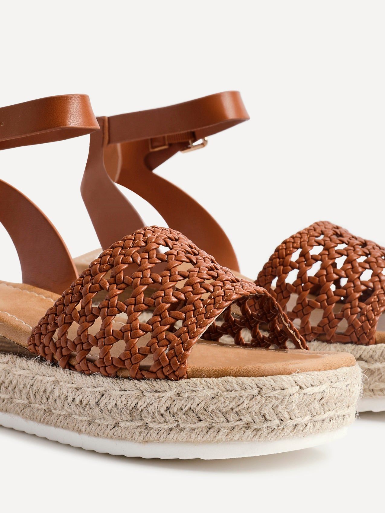 Linzi Sundown Tan Faux Leather Handwoven Espadrille Flatform Sandal image 4