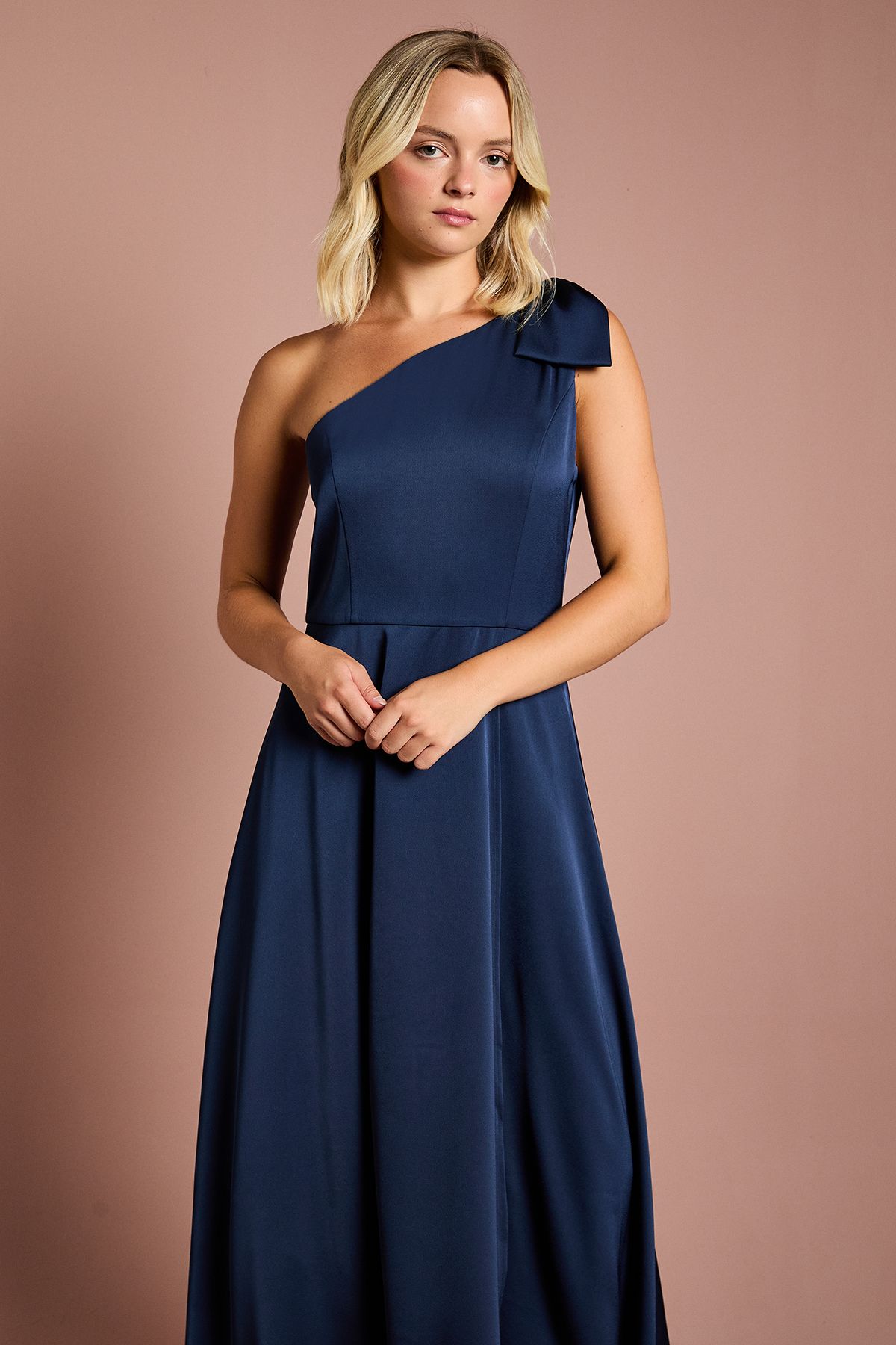 Coast Teen Coast One Shoulder Bow Bridesmaid Dress Navy image 2