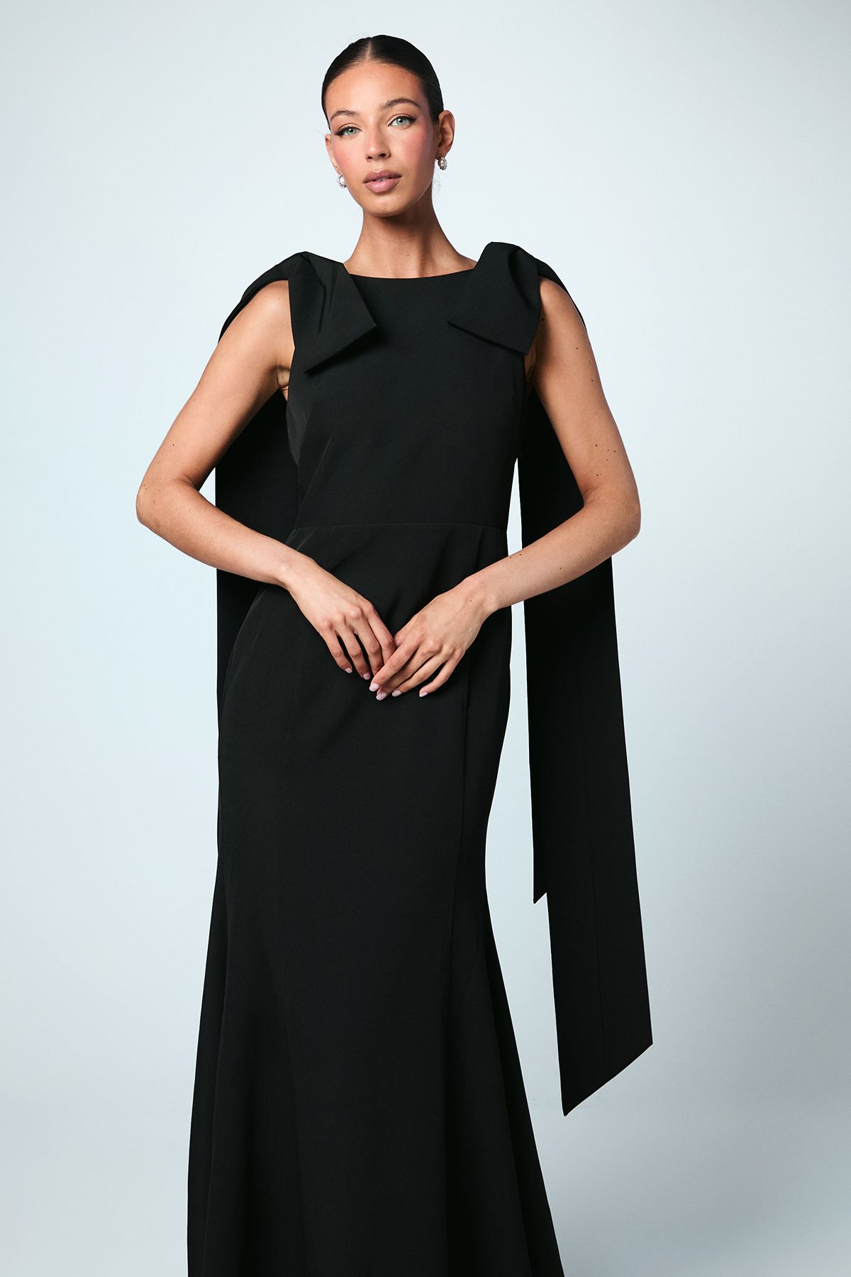 Coast Bow Detail Button Back Column Maxi Bridesmaid Dress Black image 2
