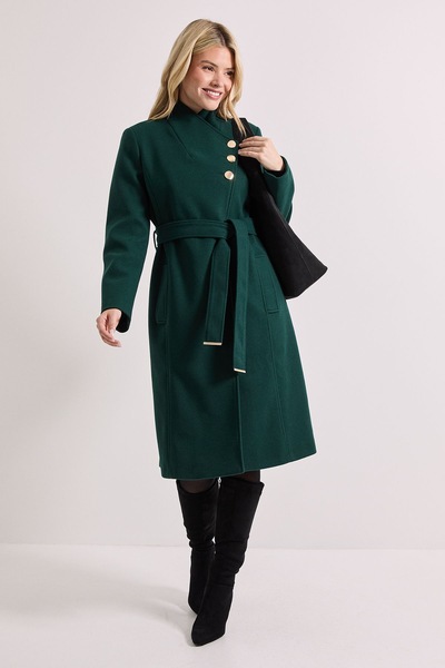 Dorothy Perkins Funnel Neck Belted Coat Green