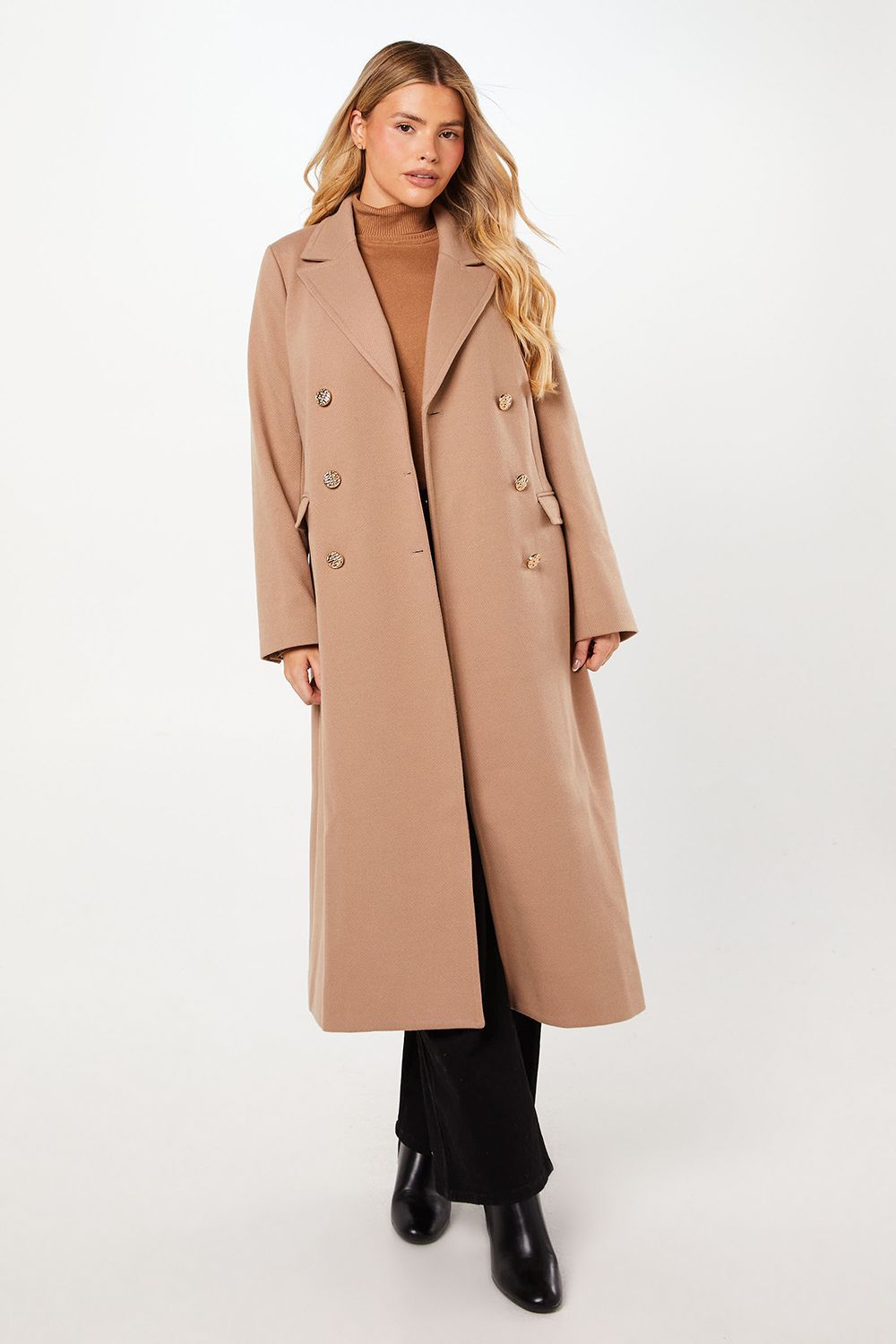 Dorothy Perkins Military Double Breasted Maxi Coat Camel image 2
