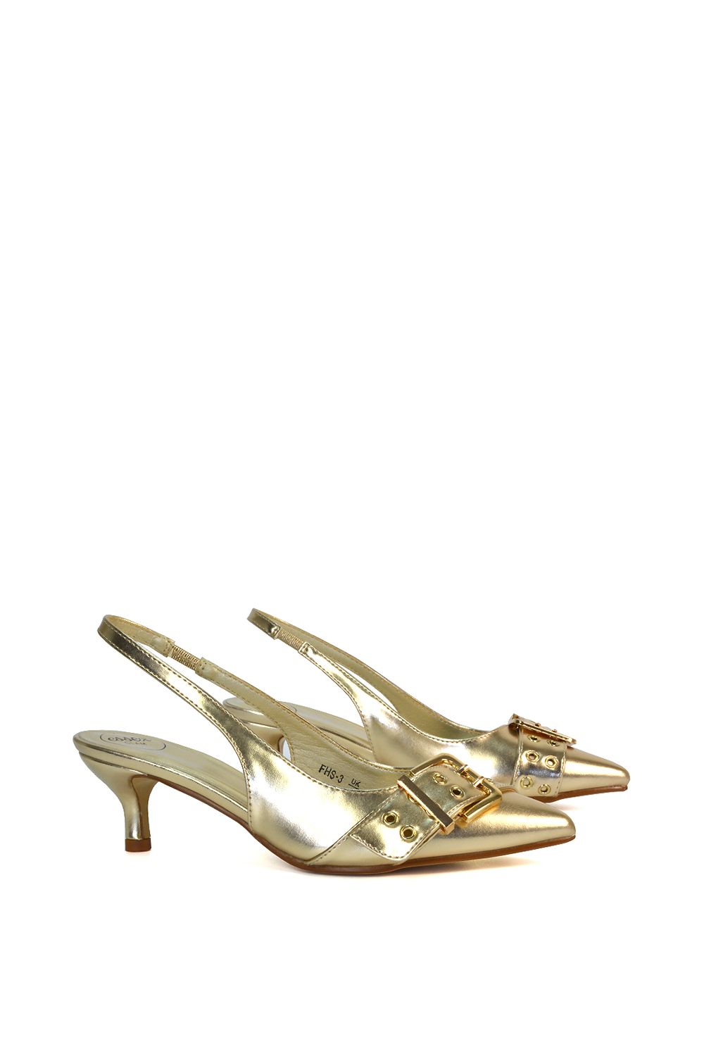 XY London 'Lexi' Pointed Toe Slingback Low Kitten Heels With Buckle Detail image 3