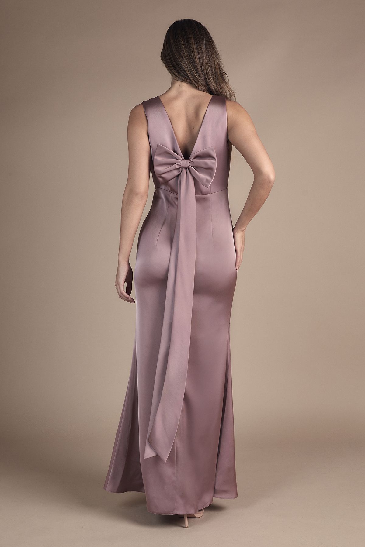 Coast Bow Back V Neck Satin Bridesmaid Dress Dusty Mauve image 3