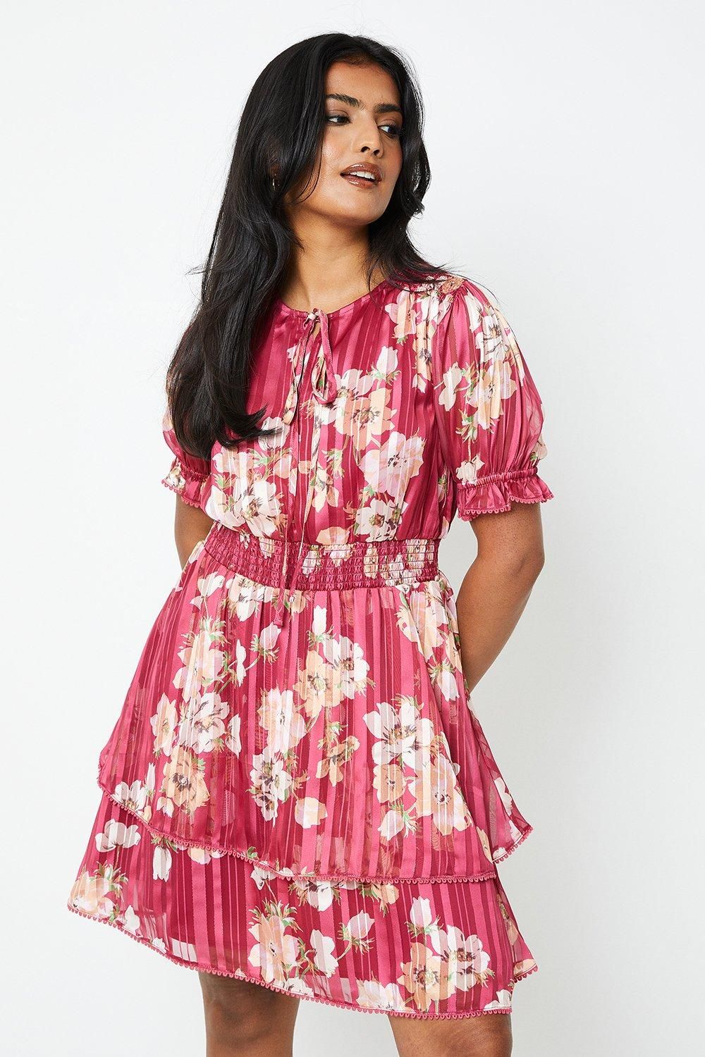 Oasis Floral Chiffon Shirred Waist Mini Dress Berry image 2