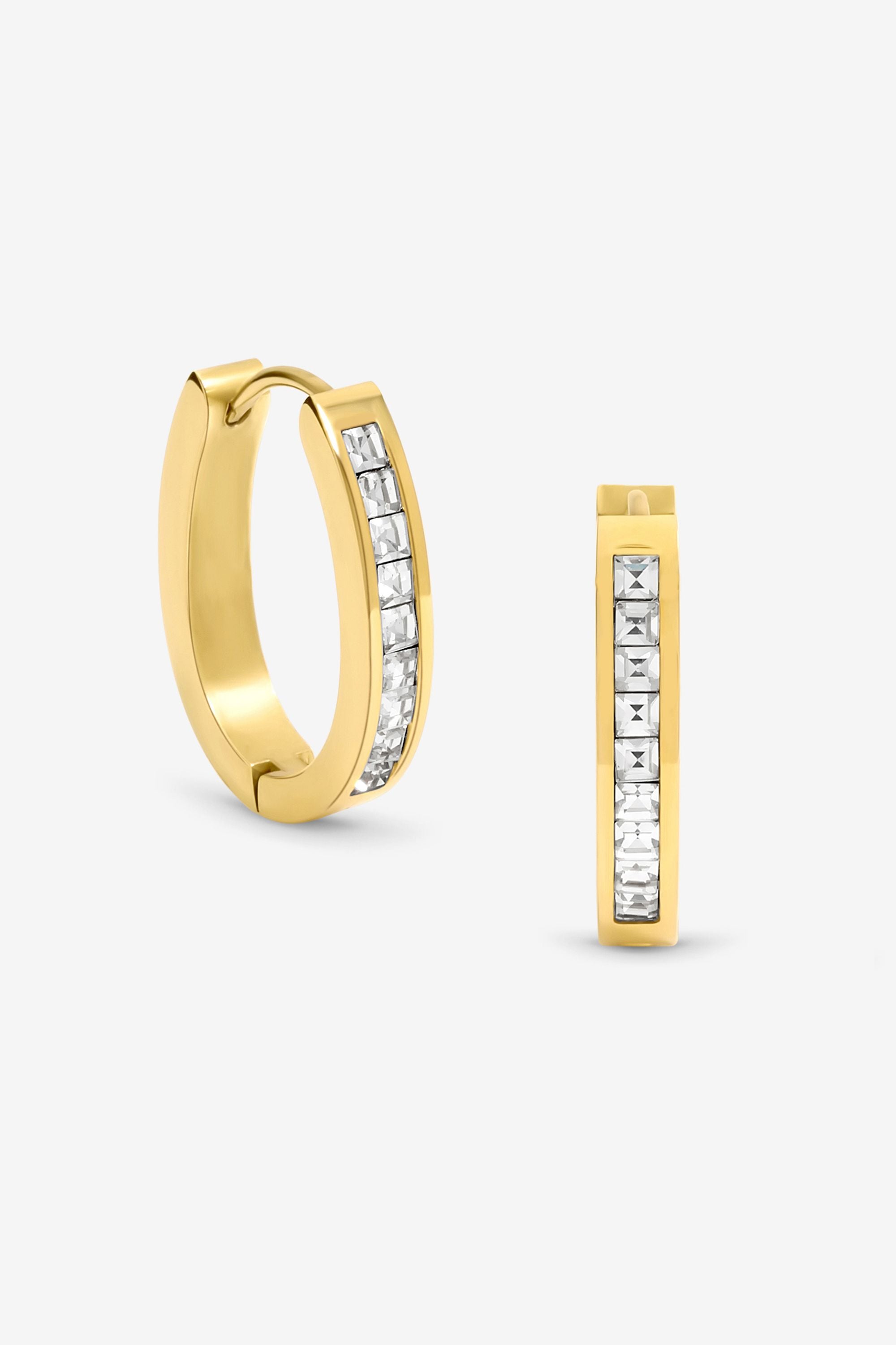 Jon Richard Waterproof Gold Plated Crystal And Polished Hoop Earrings image 1