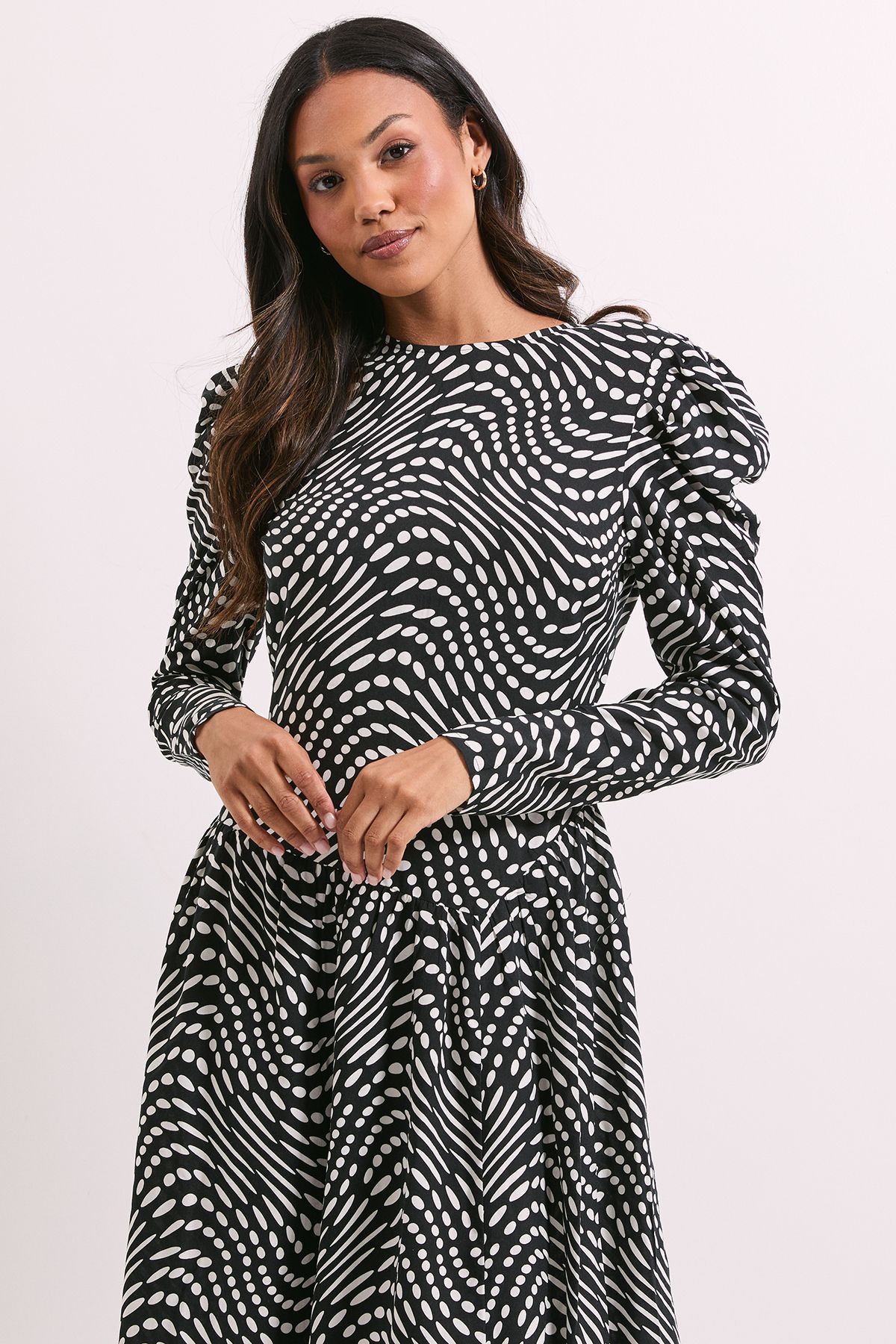 Dorothy Perkins Mono Spot Dropped Waist A-line Midi Dress Mono image 2