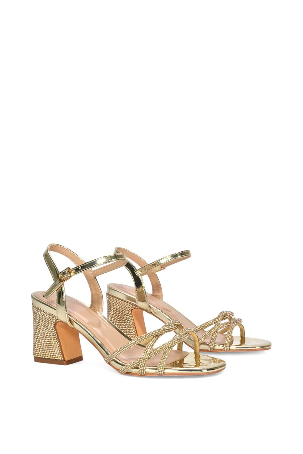 XY London 'Gwen' Strappy Block High Heel Sandal Shoes With Rhinestone image 3