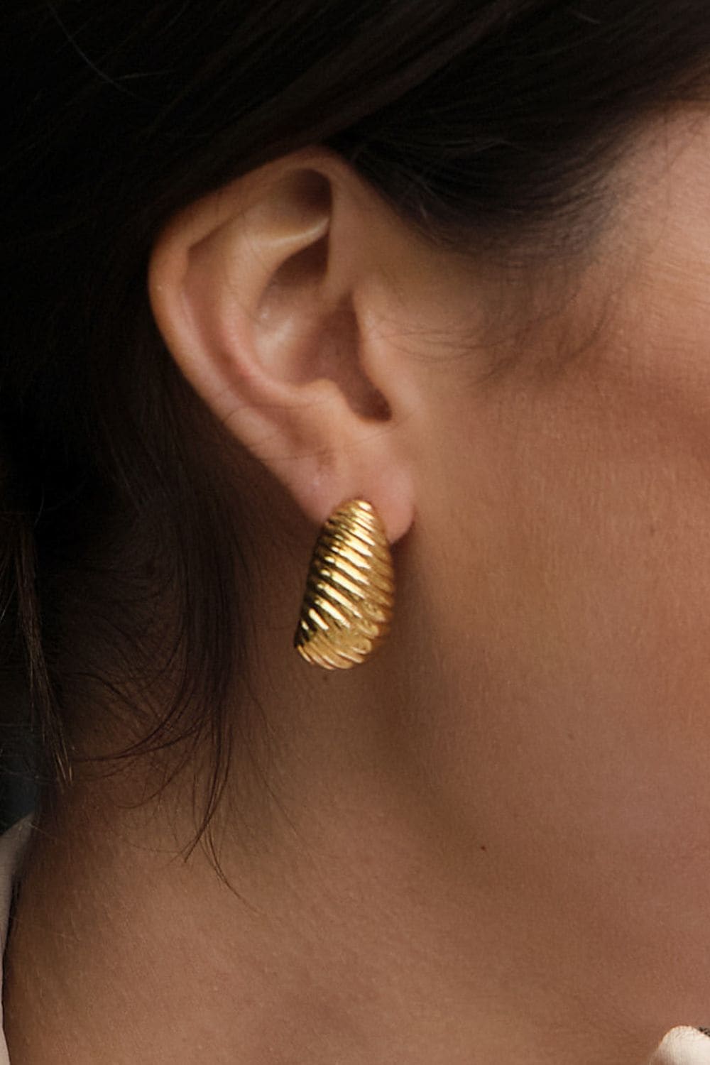 Mood Gold Stainless Steel Ridged Dome Hoop Earrings image 4