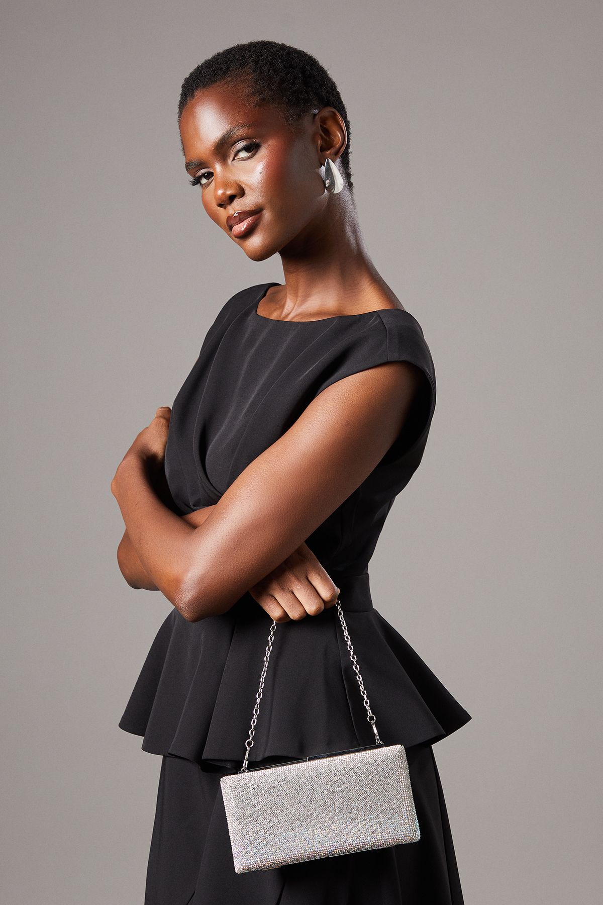 Coast Geneva Two Tone Dimante Clutch Bag Silver image 3