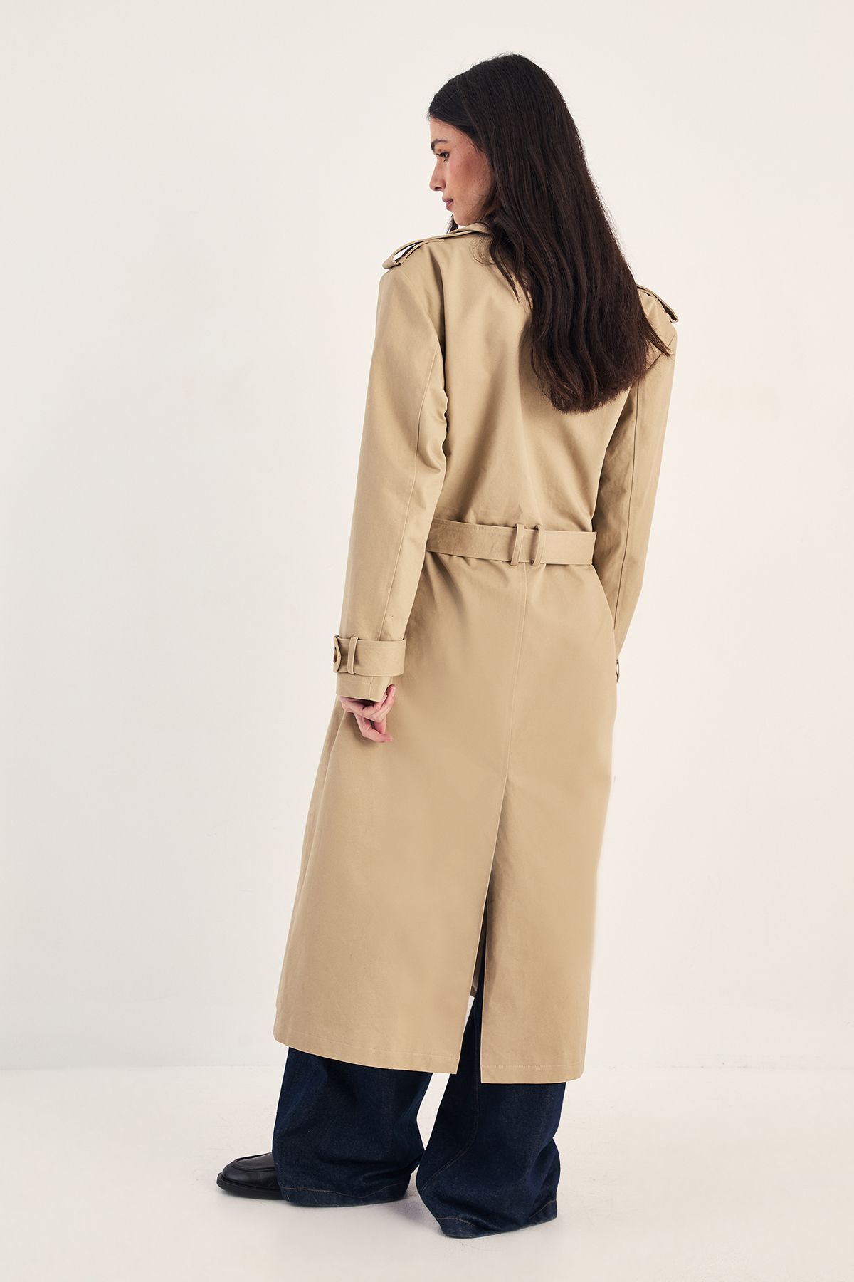 NastyGal Premium Structured Shoulder Longline Trench Coat Stone image 4