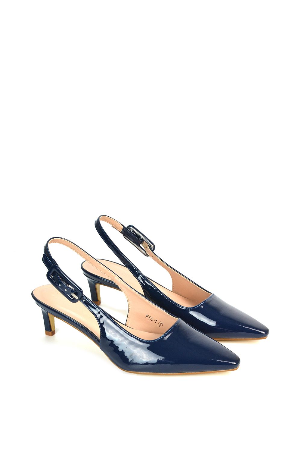 XY London 'Kelly' Low Kitten Heel Slingback Pointed Toe Court Shoes image 3