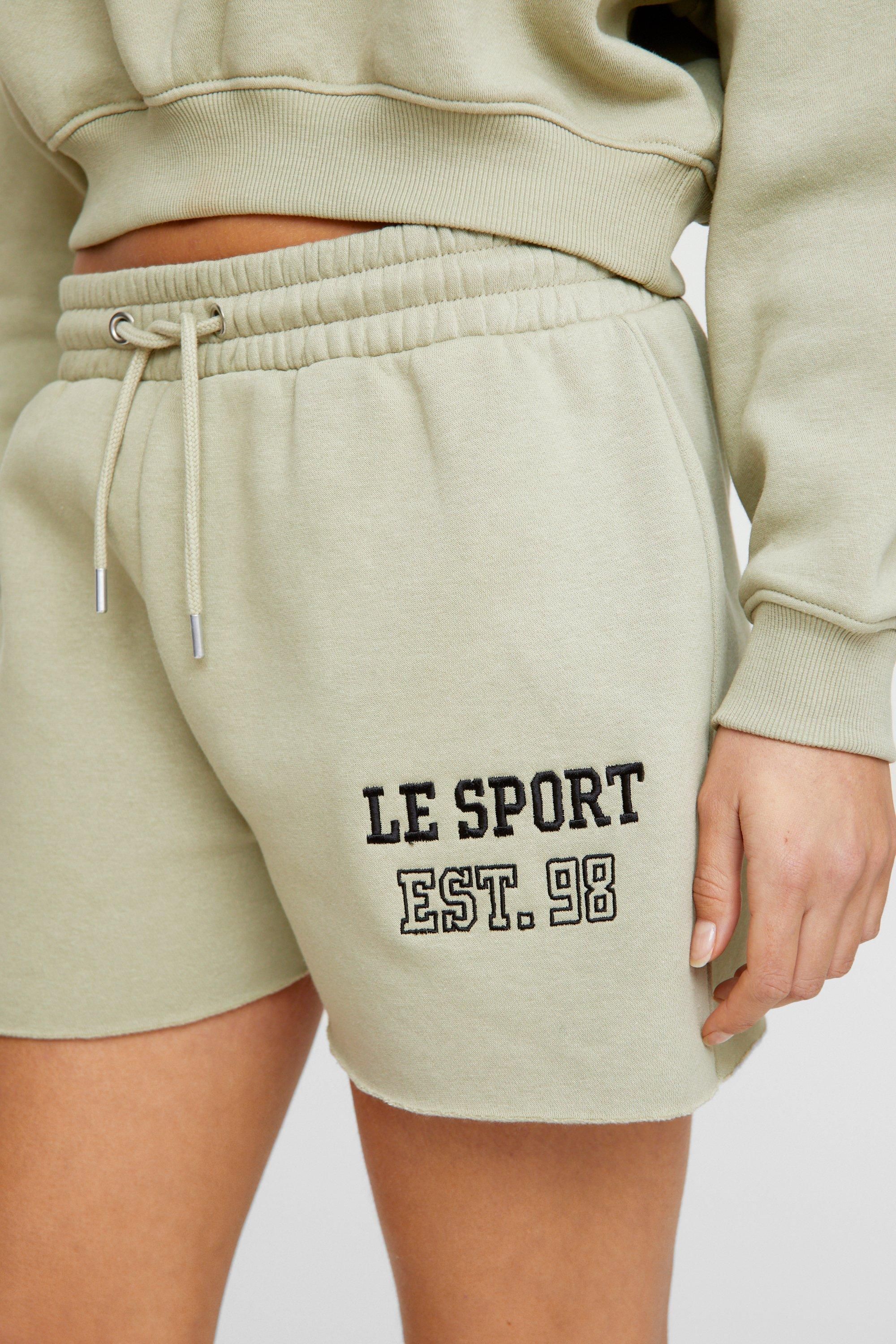 NastyGal Le Sport Embroidered Sweat Short Sage image 1
