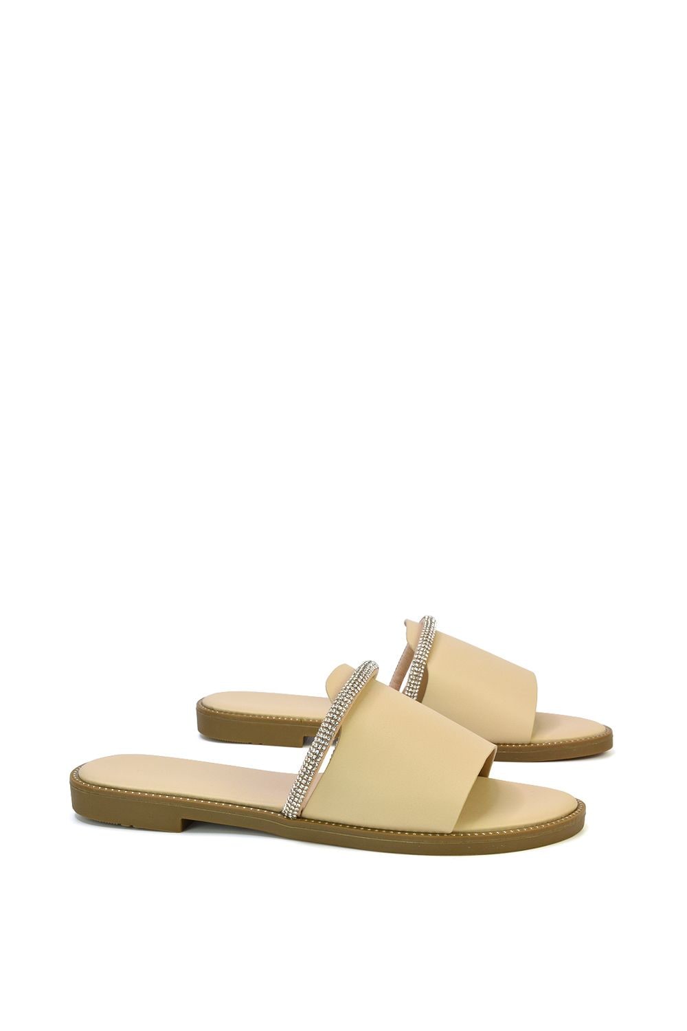XY London 'Khai' Flat Sandal Sliders With Diamante Rhinestone Strap image 3