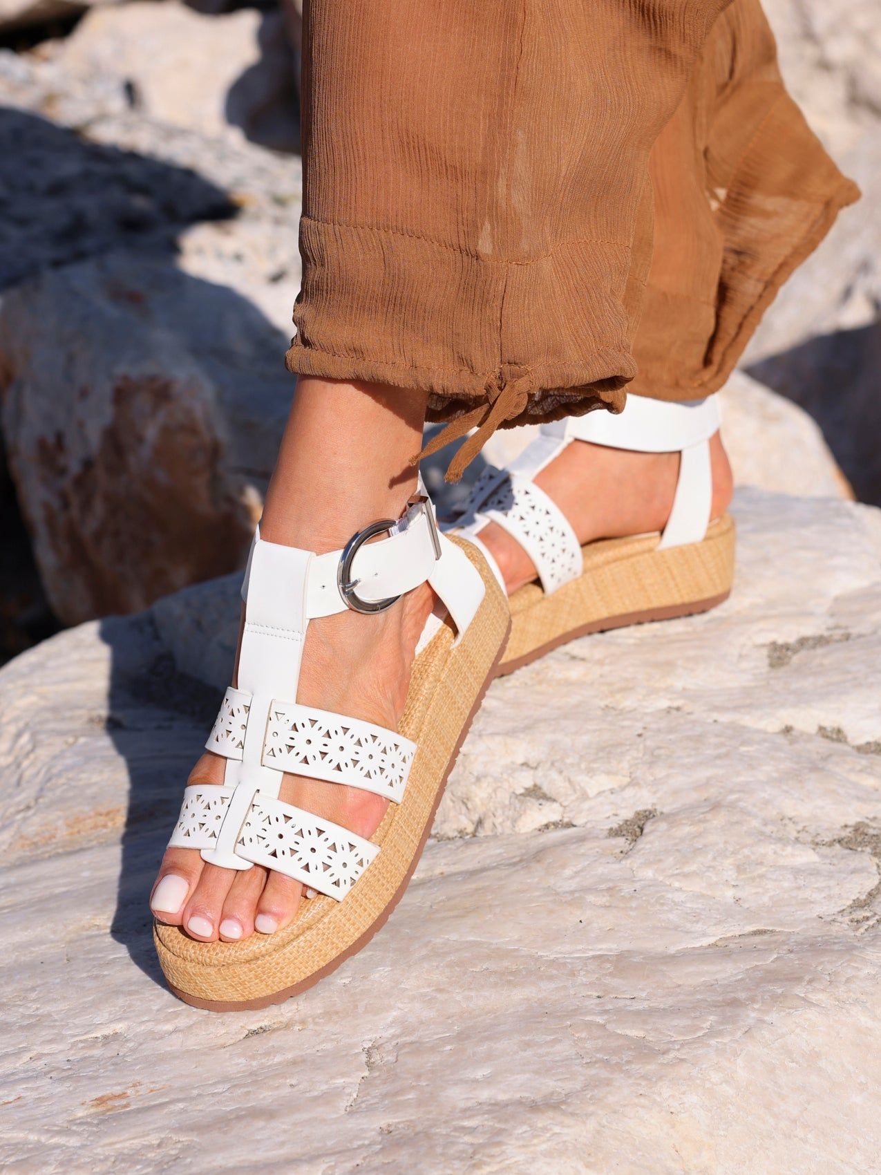 Linzi Sunkissed White Faux Leather Gladiator Flatform Sandal image 6