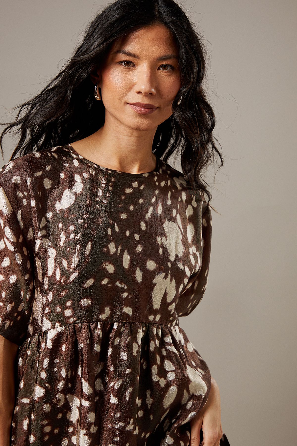 Warehouse Organza T Shirt Smock Mini Dress Fawn image 4