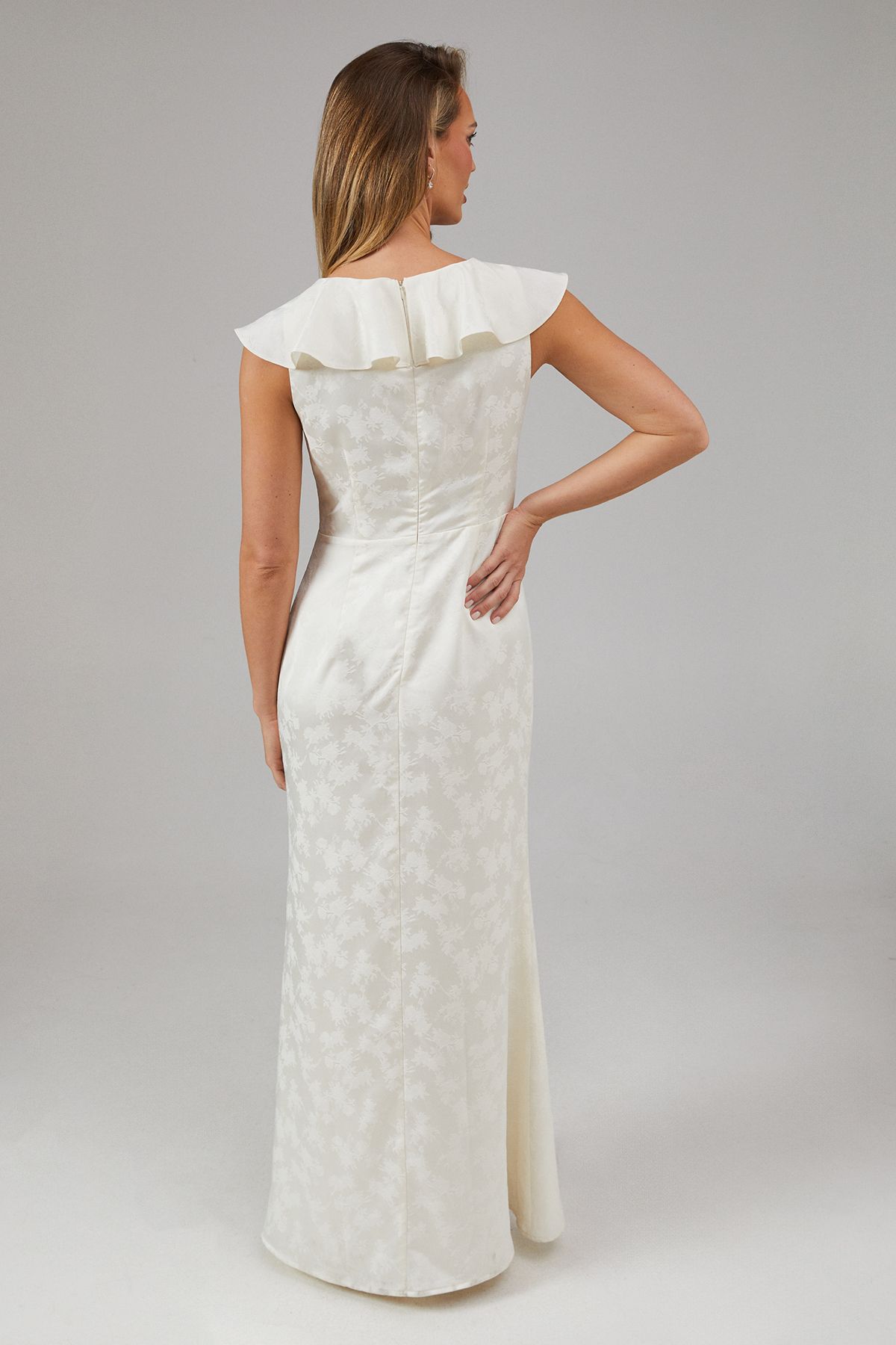 Oasis Satin Jacquard Ruffle V Neck Bridesmaid Dress Champagne image 3