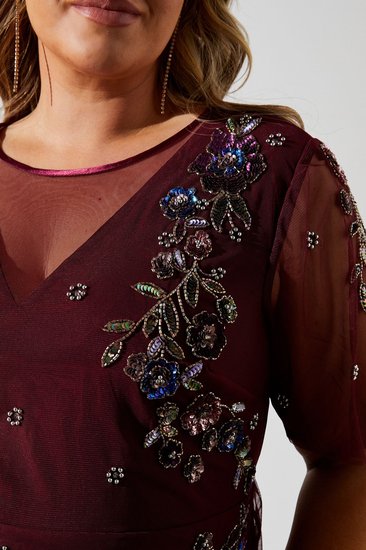 Coast Plus Size Angel Sleeve Embellished Midaxi Dress Plum image 5