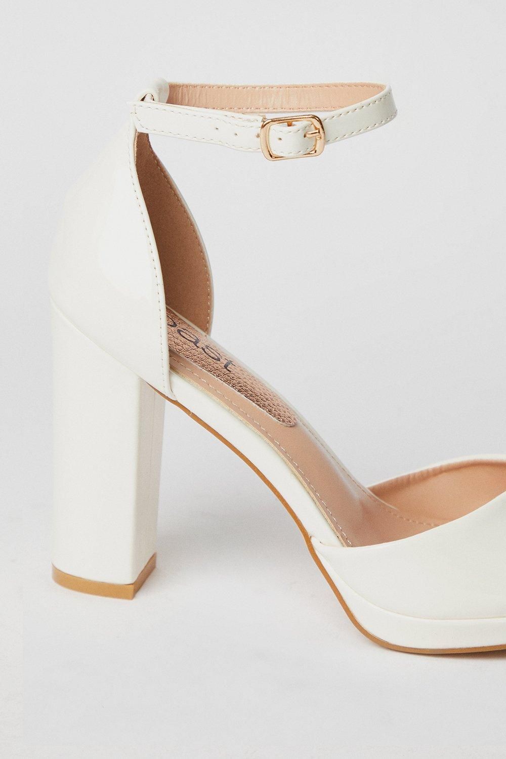 Coast Bridal Sadie Faux Leather Platform Pointed High Block Heel Court Shoes White image 4