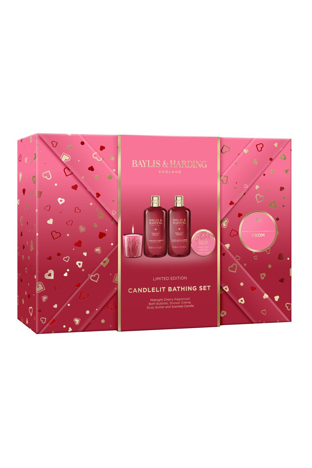 Baylis & Harding Midnight Cherry Gift Wrapped Candlelit Bathing Gift Set Multi image 2