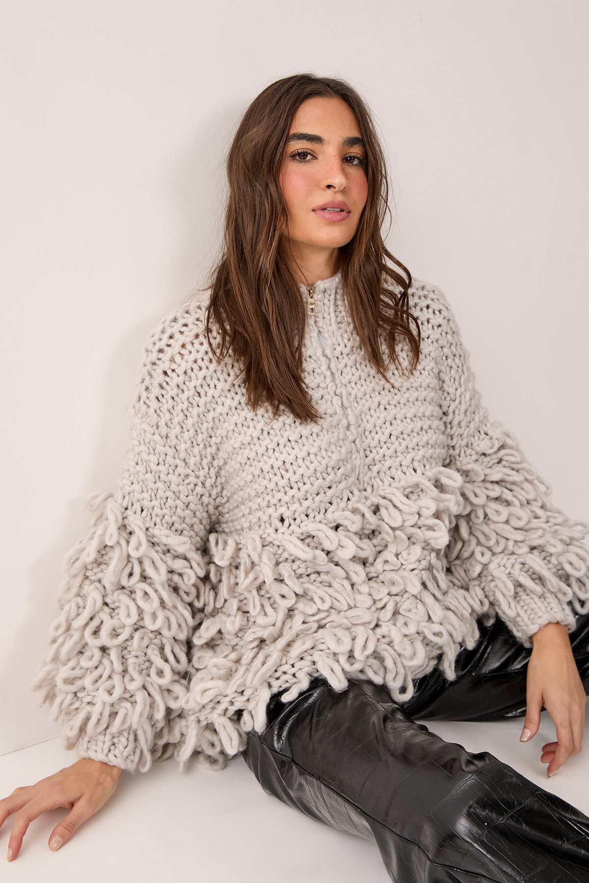 NastyGal Loopy Quarter Zip Oversized Jumper Grey image 2