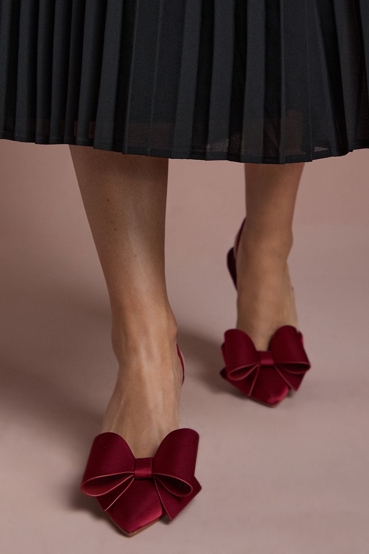 Coast Lola Satin Bow Detail Medium Stiletto Heel Sling Back Court Shoes Wine image 2