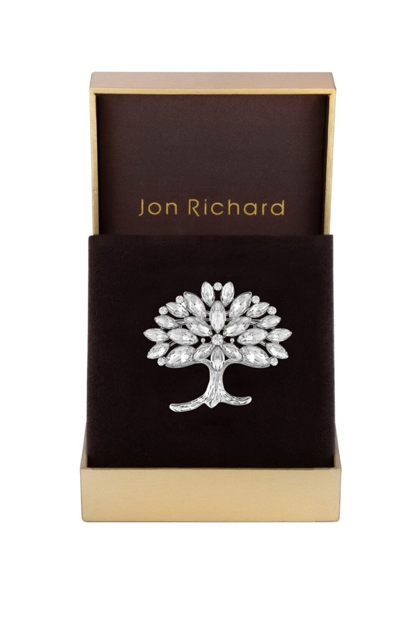 Jon Richard Rhodium Plated Crystal Cubic Zirconia Tree Of Love Brooch - Gift Boxed