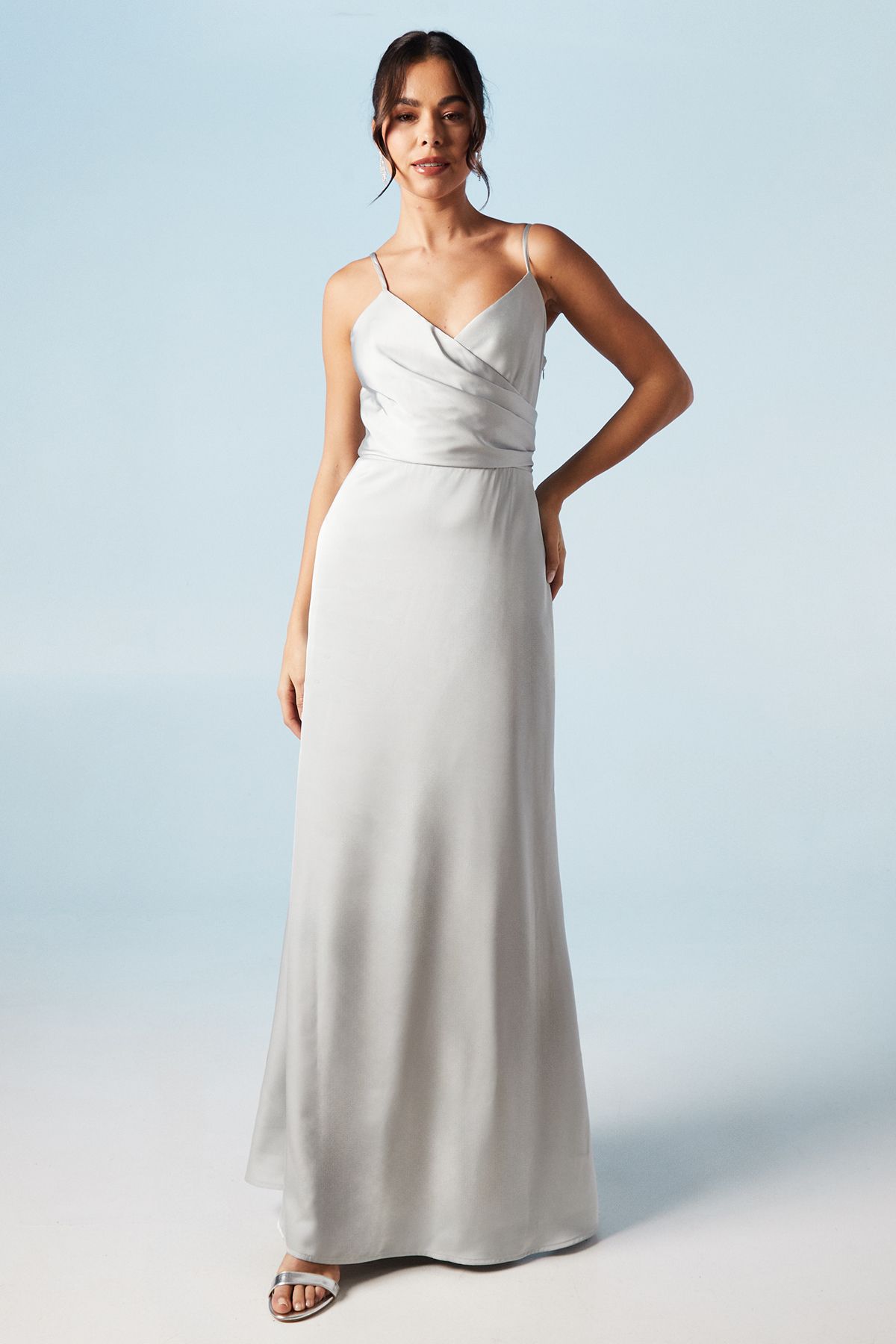 Coast Cami Wrap Twist Back Satin Bridesmaid Maxi Dress Sage