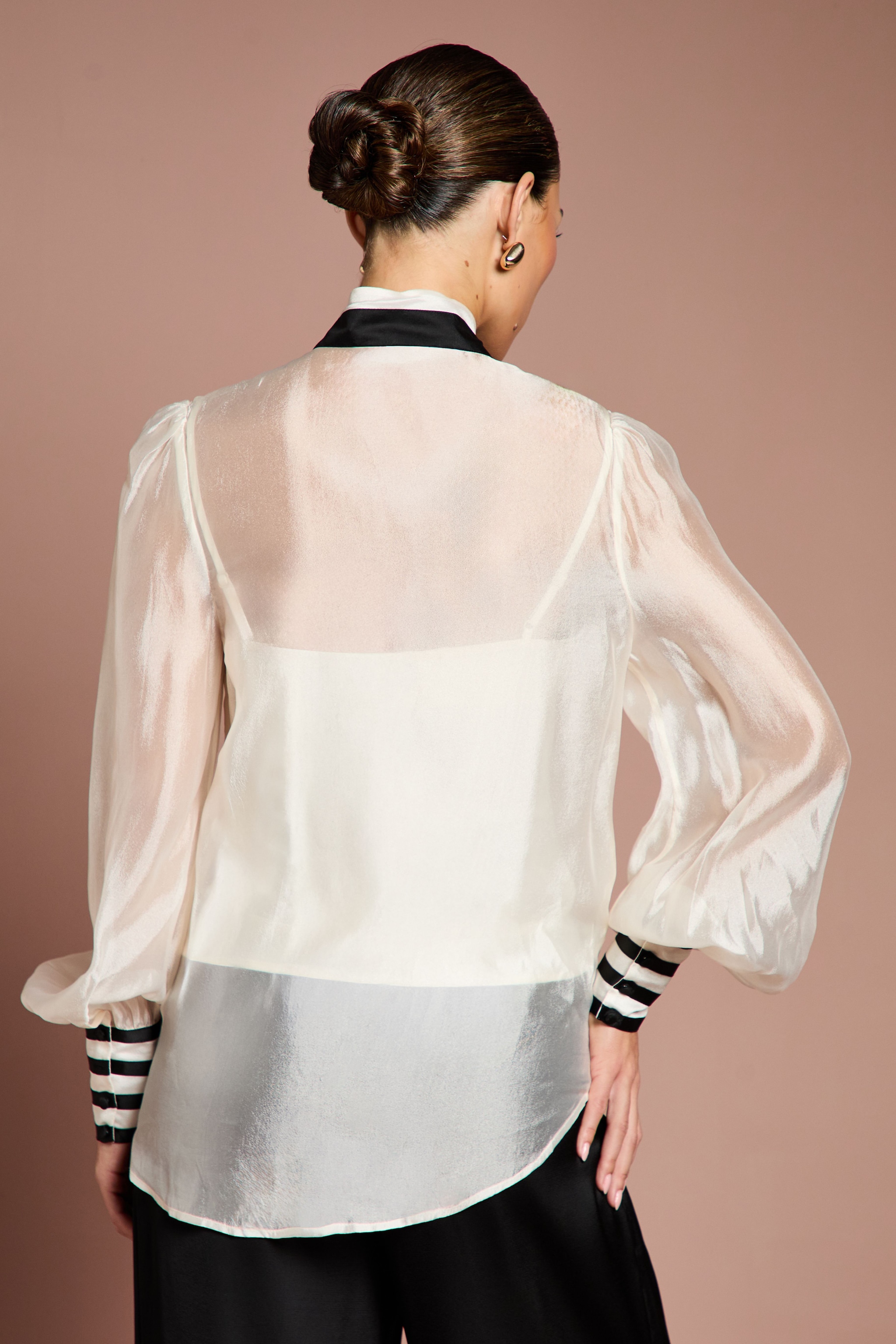 Coast Lisa Tan Pussybow Long Sleeve Organza Shirt Mono image 3