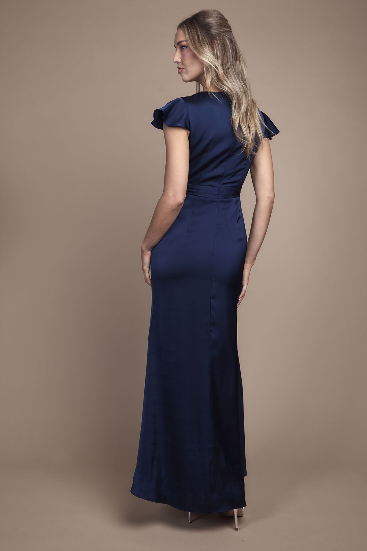 Coast Wrap Front Flutter Sleeve Maxi Bridesmaid Dress Navy image 4