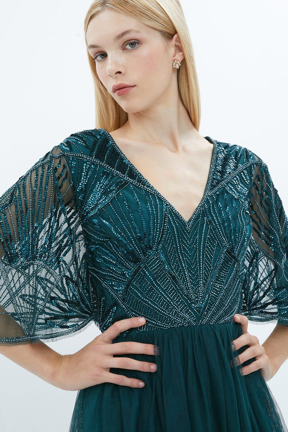 Coast Embellished Bodice Angel Sleeve Midi Dress Forest image 2