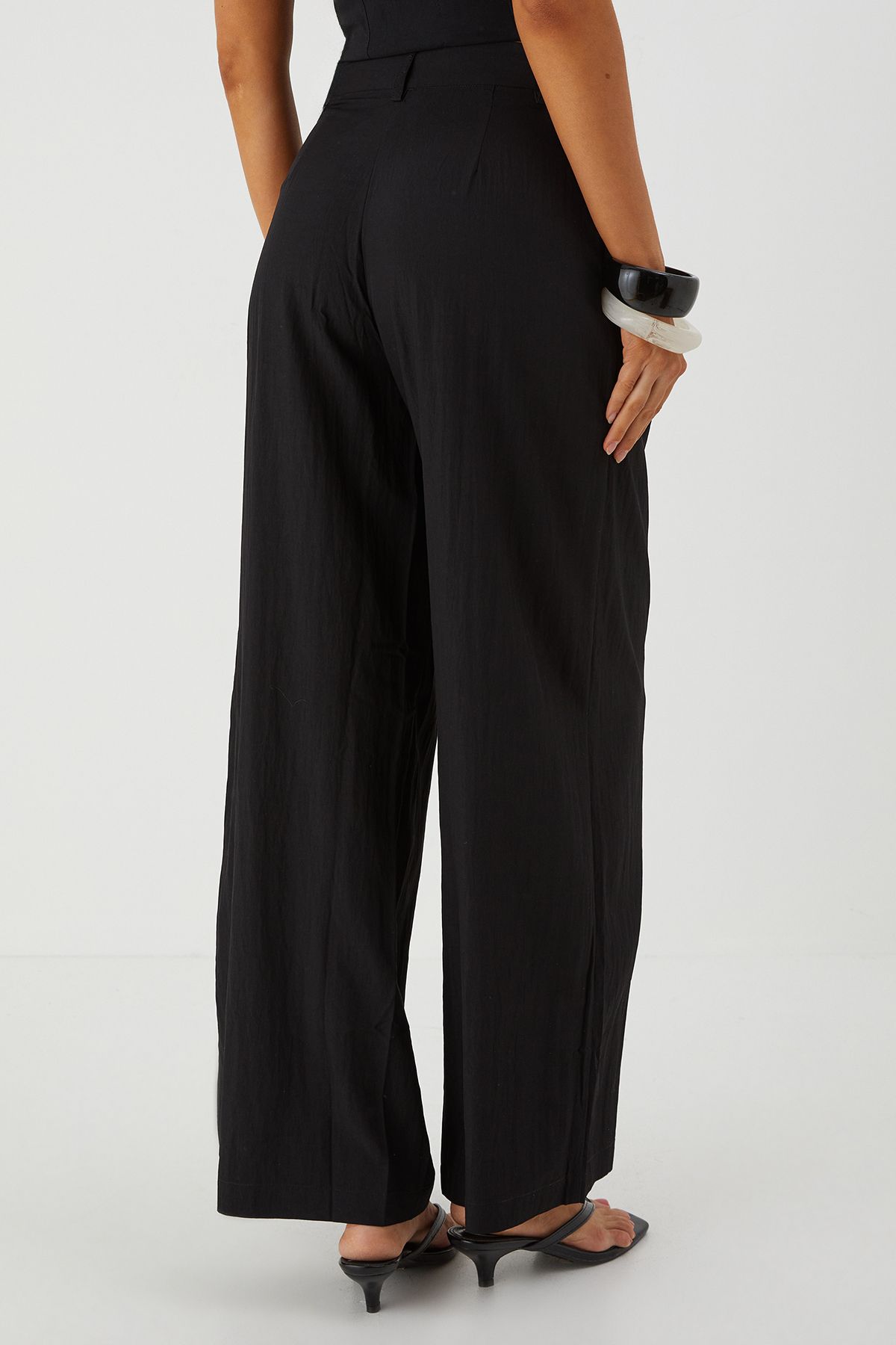 MissPap Crinkle Textured Wide Leg Trousers Black image 3