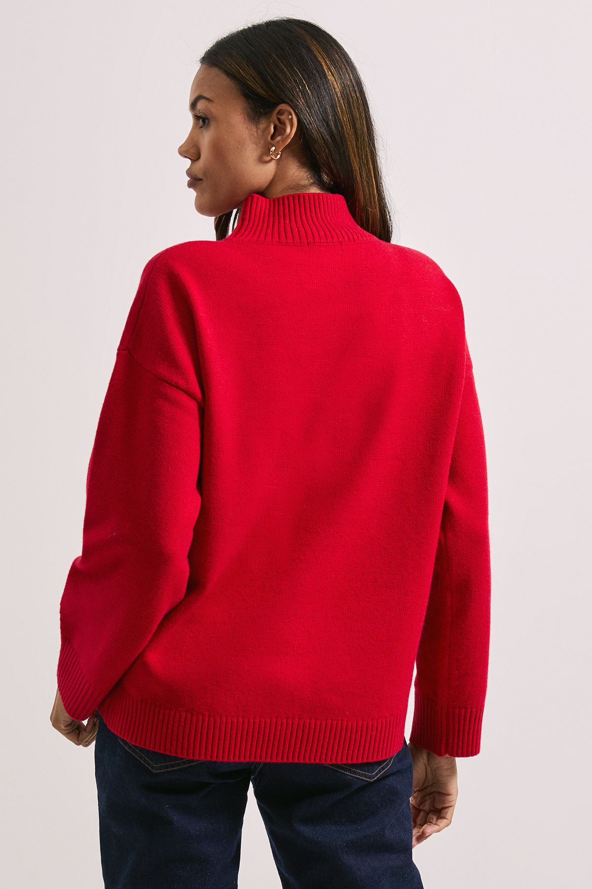 Dorothy Perkins Funnel Neck Exposed Seam Jumper Red image 3