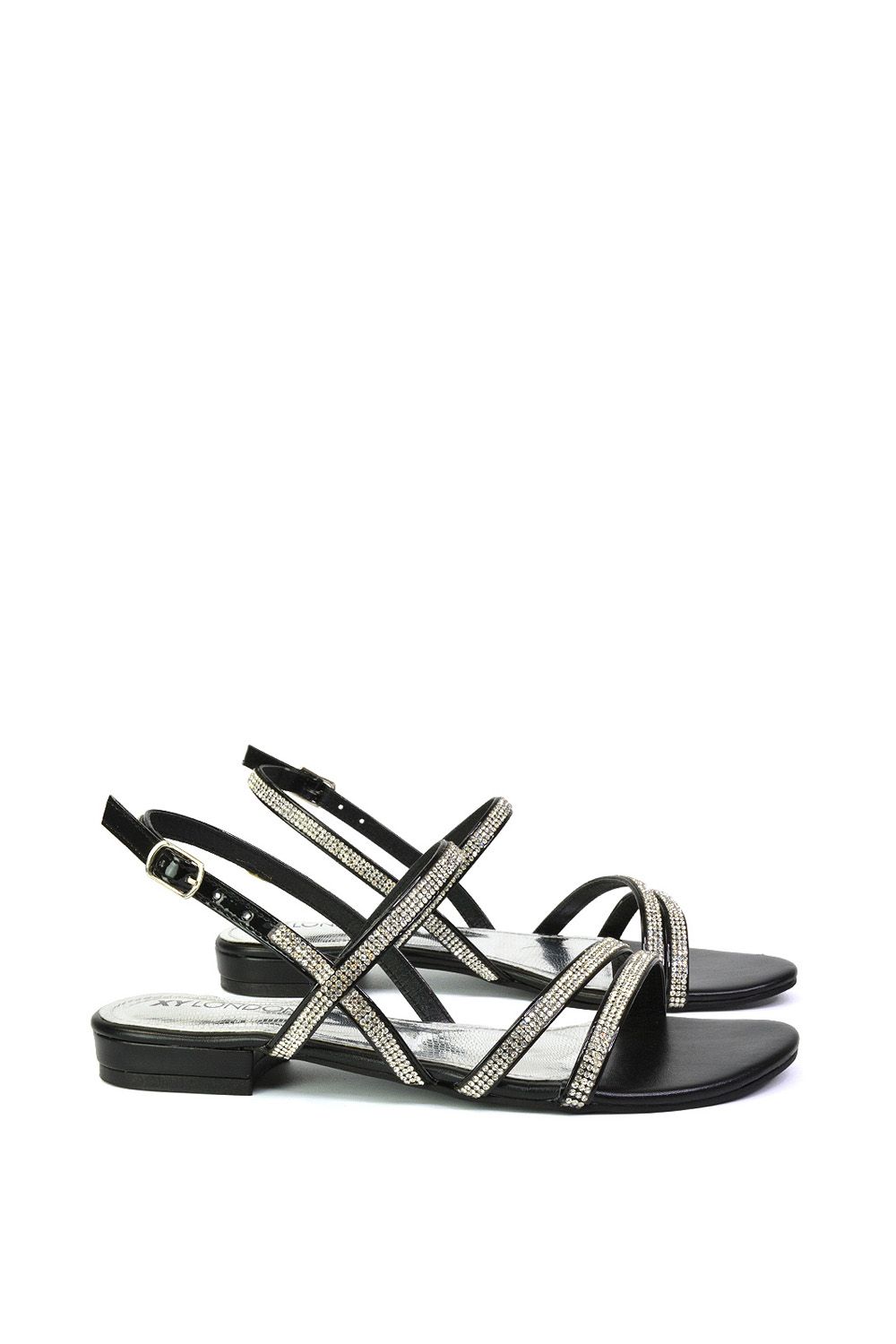 XY London 'Orla' Strappy Summer Flat Diamante Sandals Flats image 5