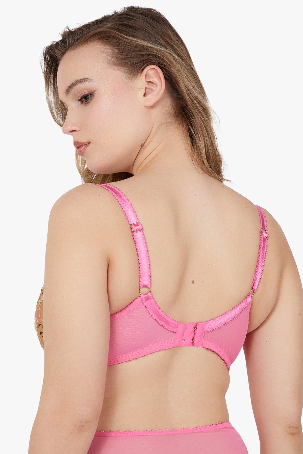 Playful Promises Spank Me Pink and Nude Custom Embroidery Plunge Bra image 3