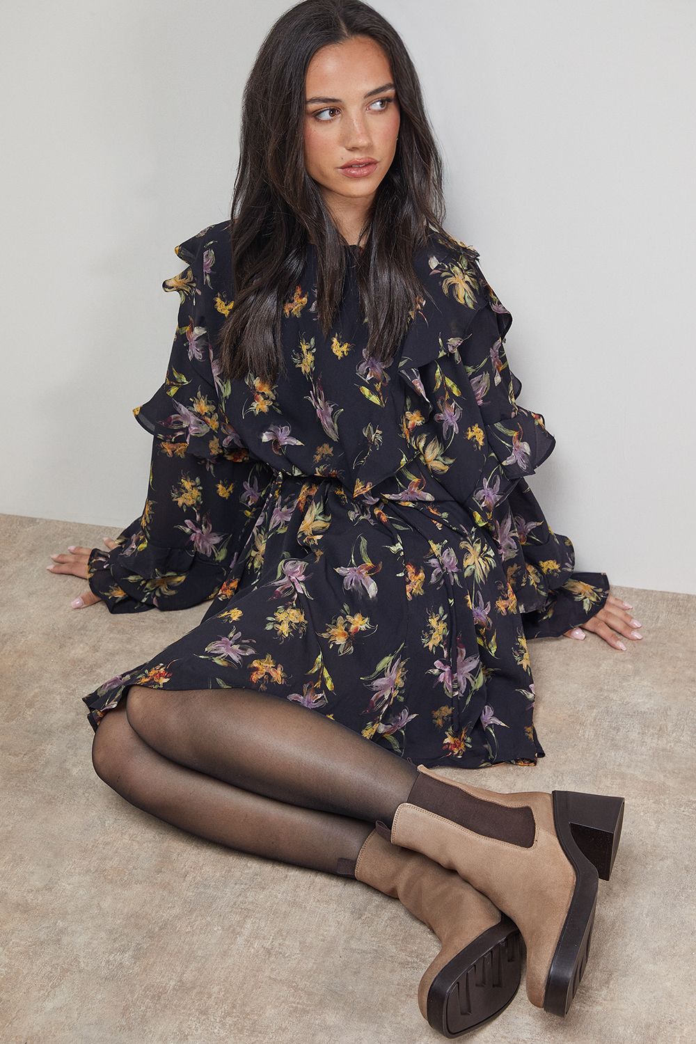 Oasis Barbara Suede Chunky High Heeled Chelsea Boots Taupe image 1