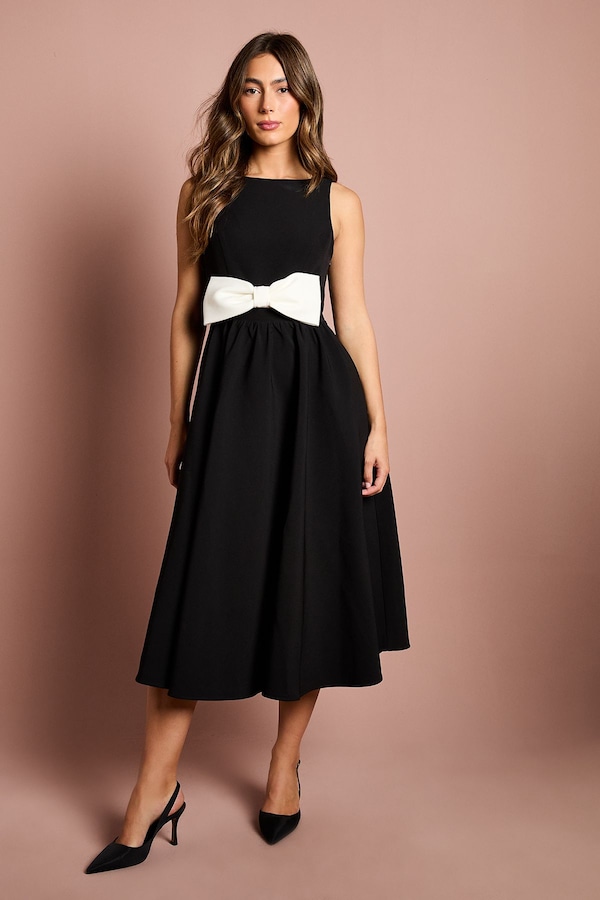 Coast Sleeveless Crepe Midi Dress With Statement Bow Mono