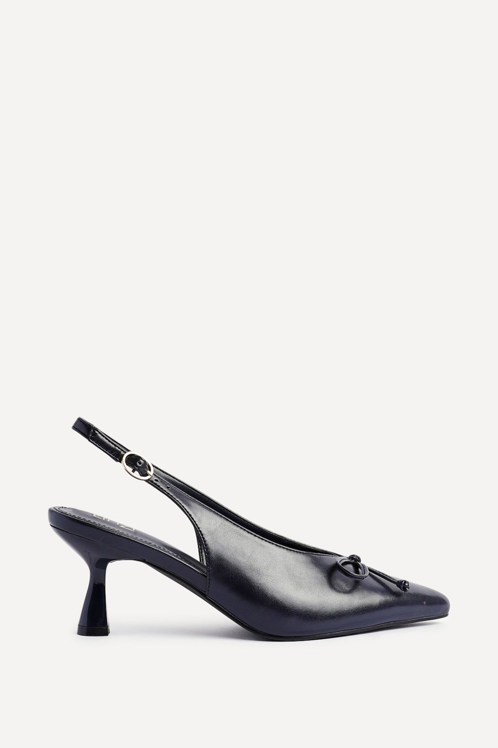 Linzi Ribbon Navy Faux Leather Slingback Court Heel image 1