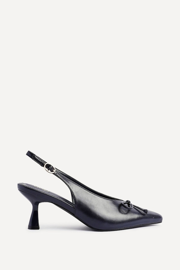 Linzi Ribbon Navy Faux Leather Slingback Court Heel