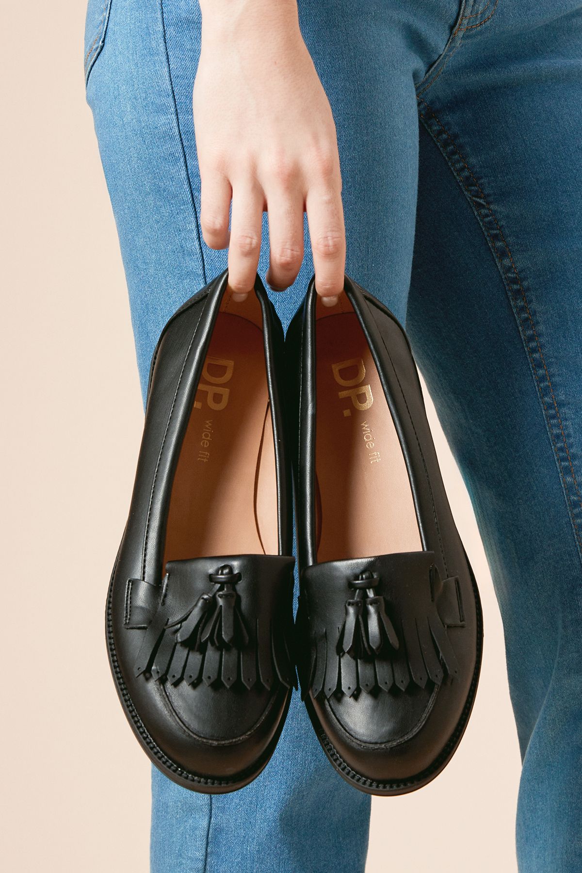 Dorothy Perkins Wide Fit Leigh Fringe Loafers Black