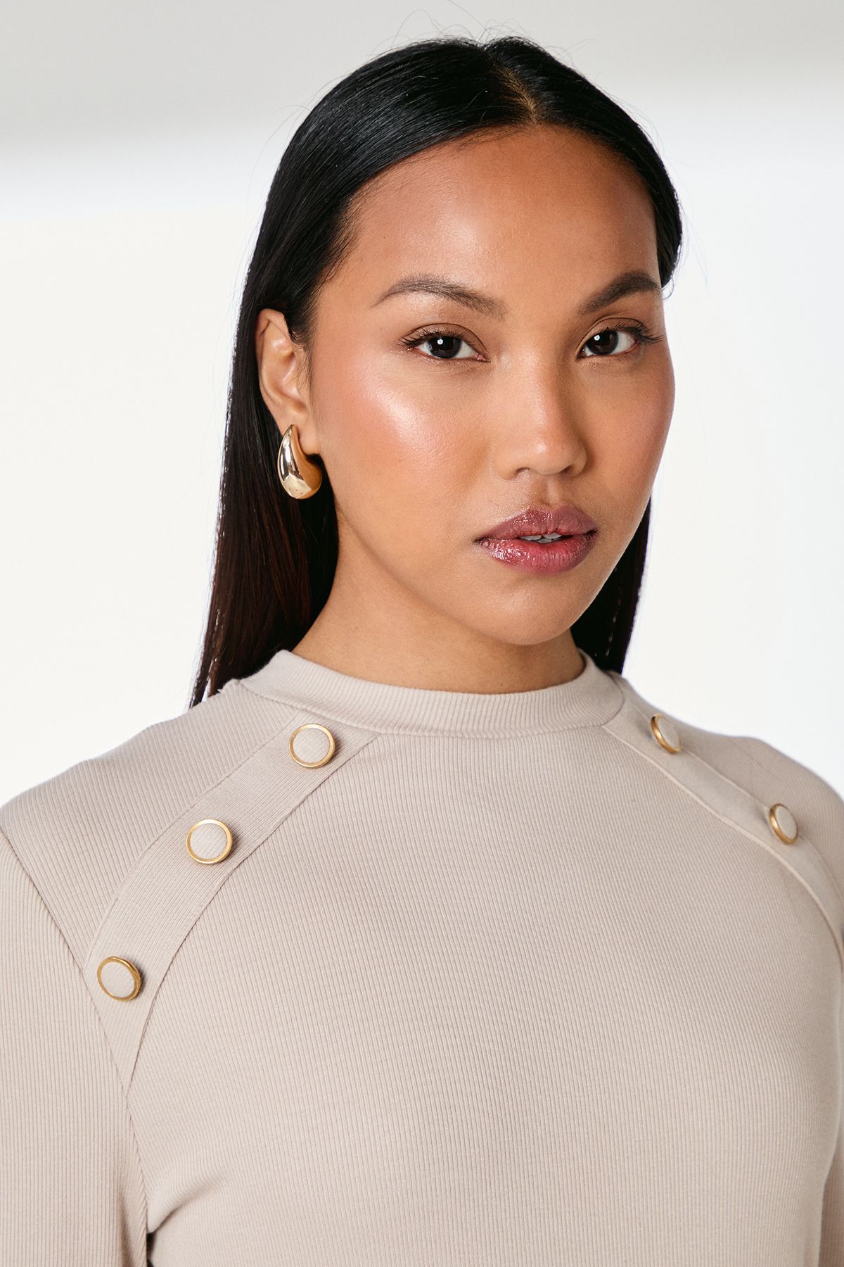 Principles Button Detail Rib Dress Oatmeal image 4