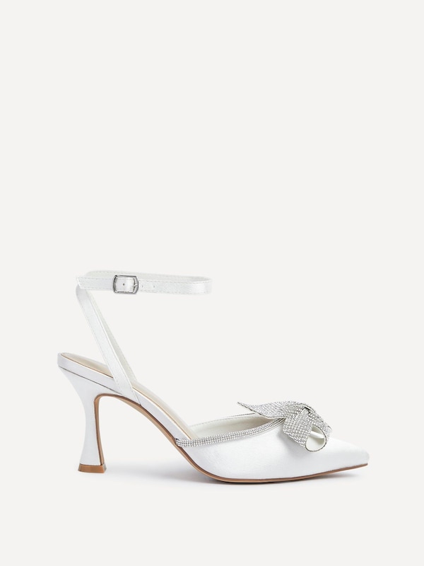 Linzi Angela Ivory Satin Diamante Bow Detail Court Heel
