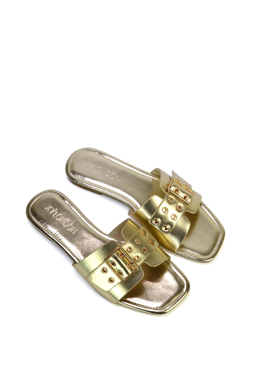 XY London 'Inez' Square Toe Slip On Strappy Flat Sandals With Buckle image 5