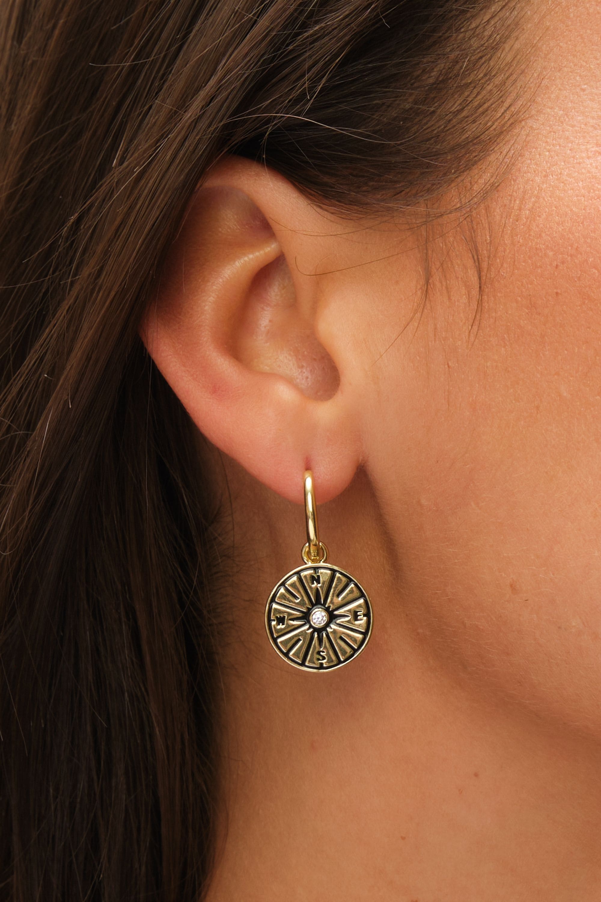 Inicio 14K Gold Plated and Jet Compass Earrings - Gift Pouch image 2