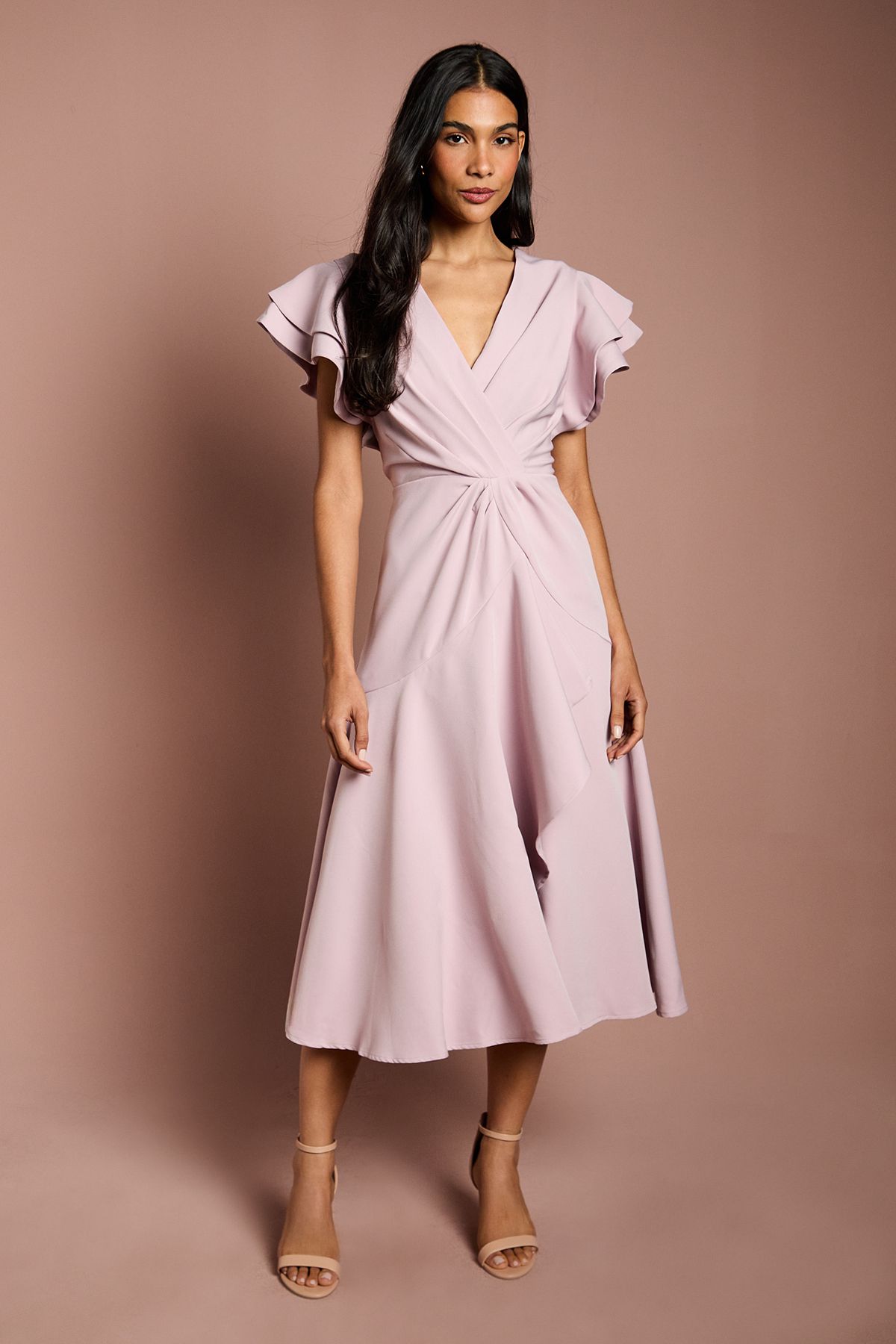 Coast Short Sleeve V Neck Wrap Front Midi Dress Mauve image 1